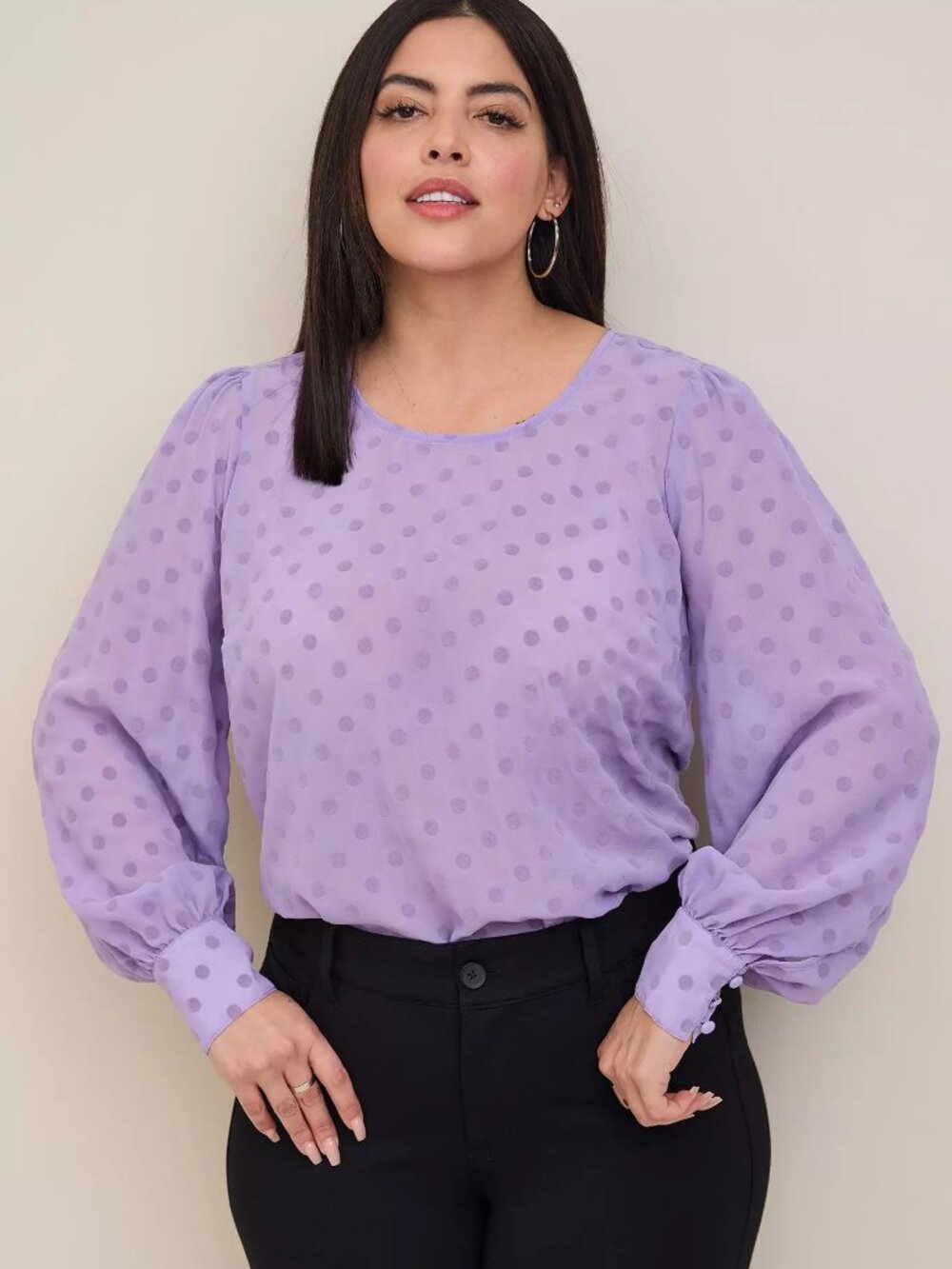 Torrid Bougainvillea: Lavender Chiffon Clip Dot Puff Sleeve Top in Size 4 (26)